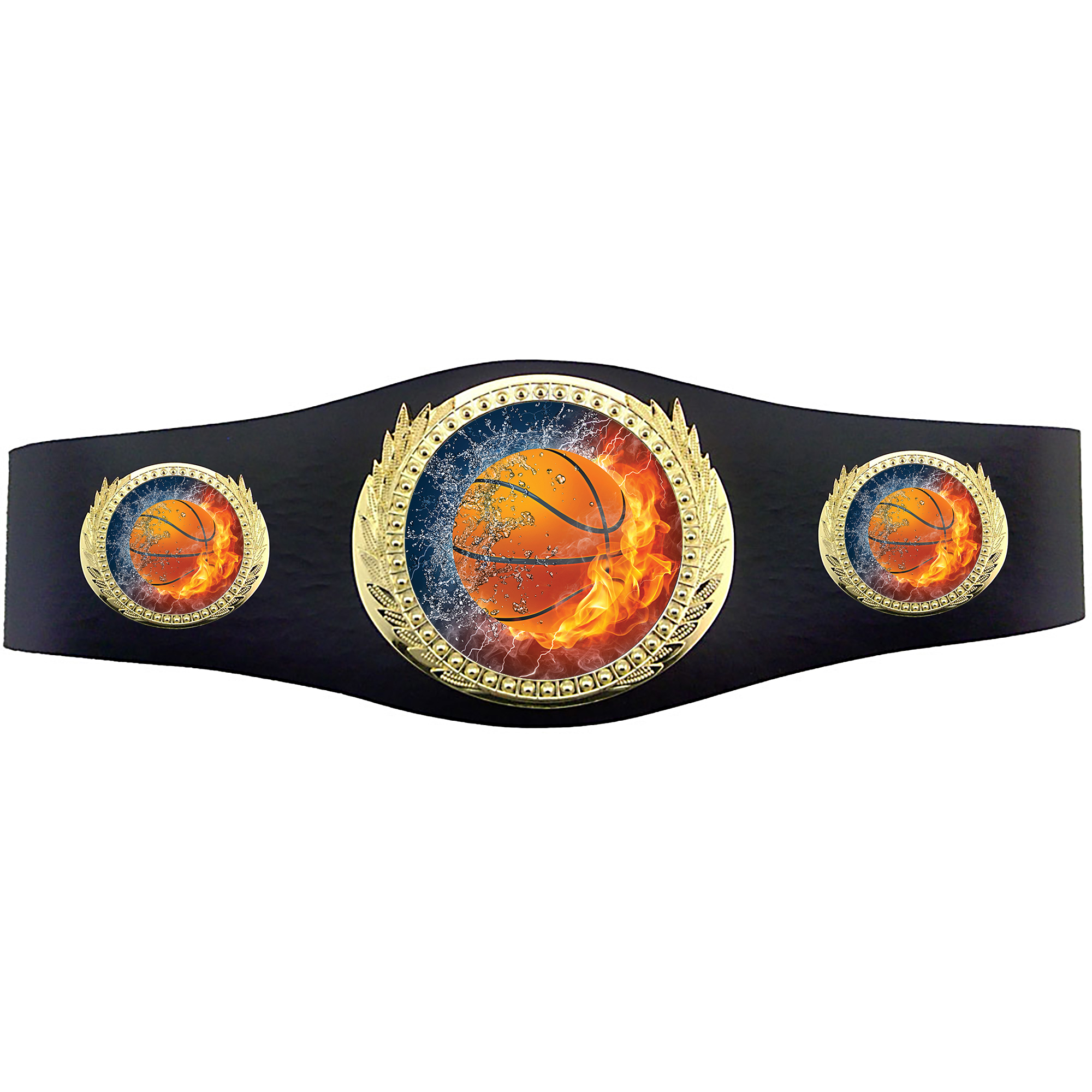 Basketball 40 inch Youth Triple Art Champion Award Belt - Fire & Water