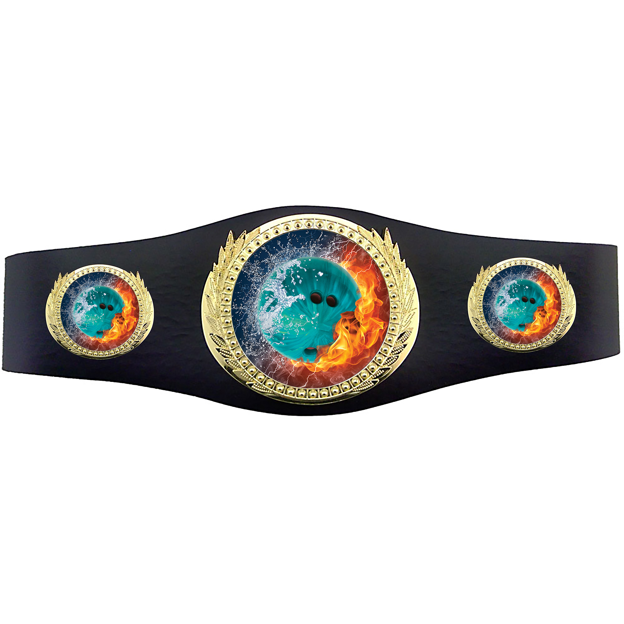 Bowling 40 inch Youth Triple Art Champion Award Belt - Fire & Water