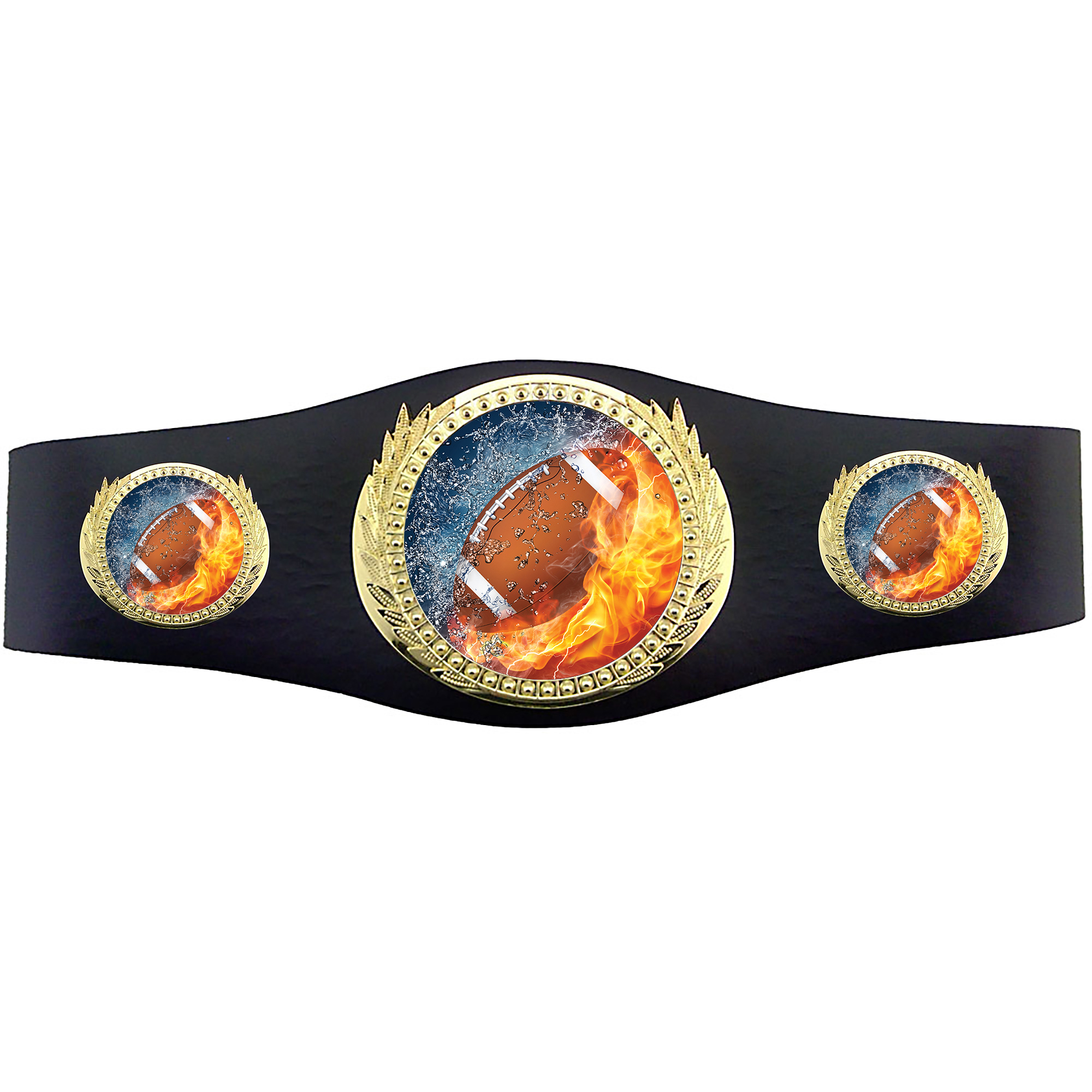 Football 40 inch Youth Triple Art Champion Award Belt - Fire & Water