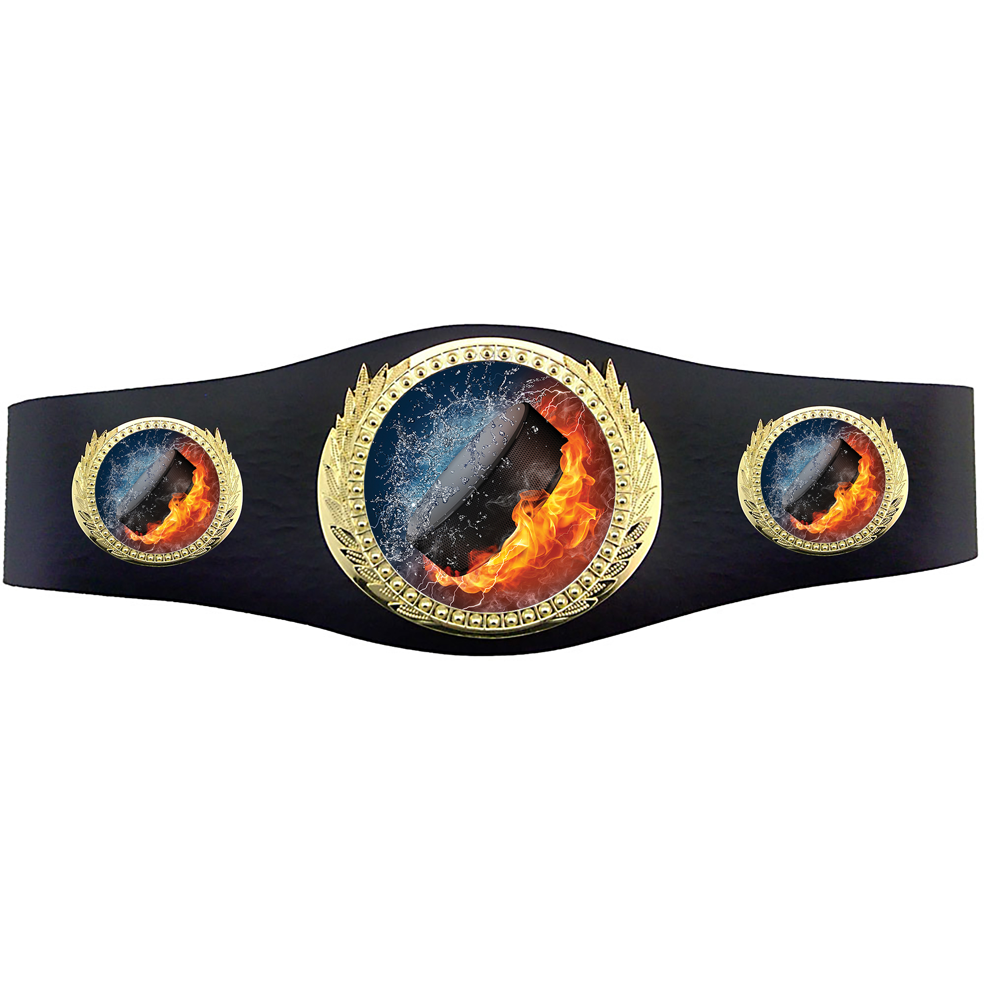 Hockey 40 inch Youth Triple Art Champion Award Belt - Fire & Water