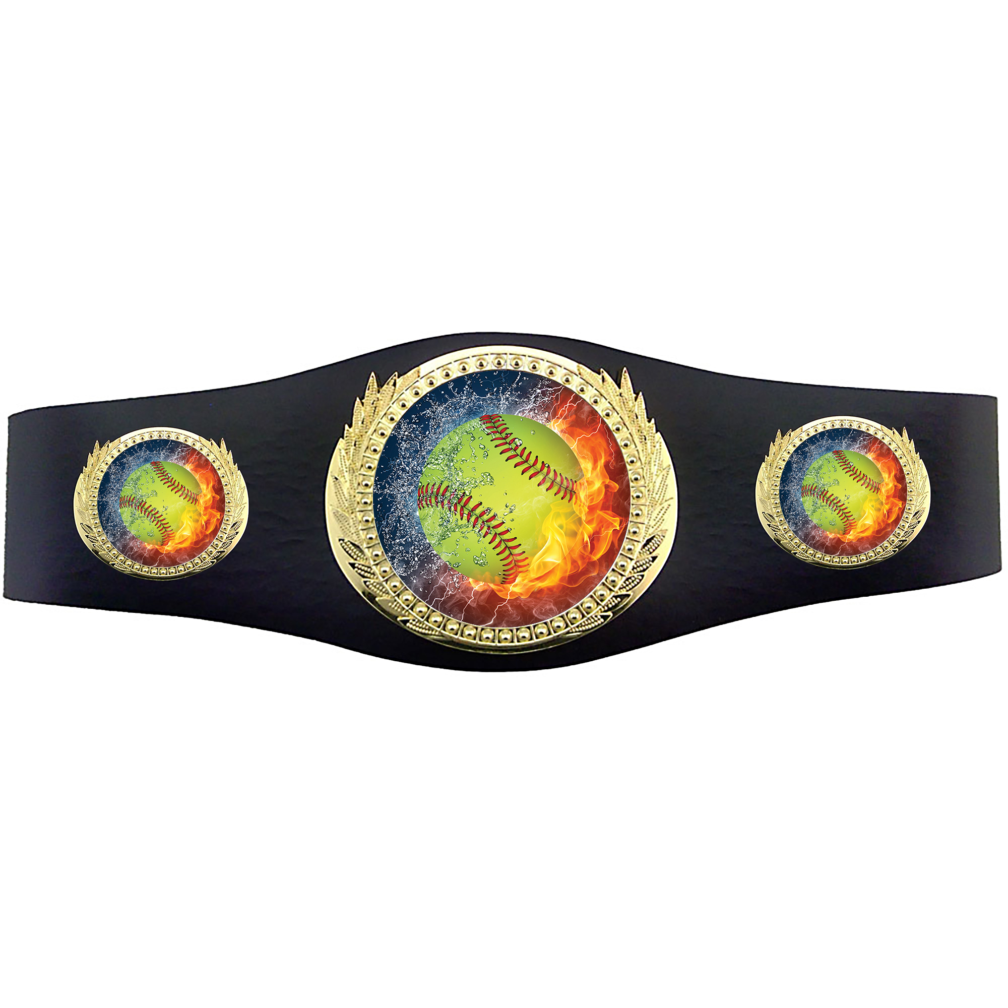 Softball 40 inch Youth Triple Art Champion Award Belt - Fire & Water