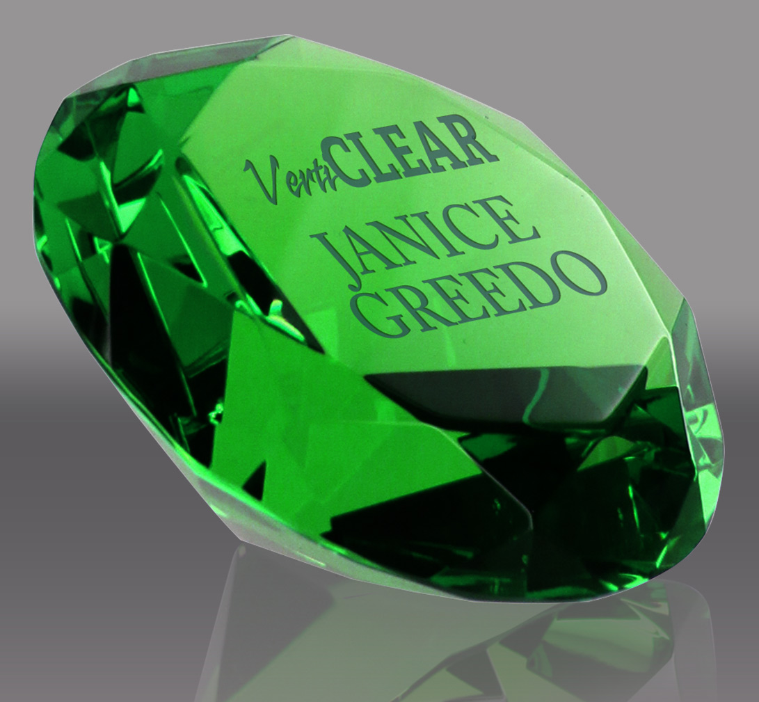 Emerald Green Crystal Diamond Paperweight - 3.9 inch
