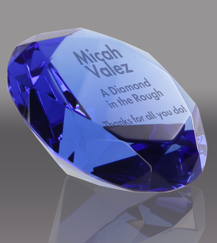Sapphire Blue Crystal Diamond Paperweight - 3.9 inch