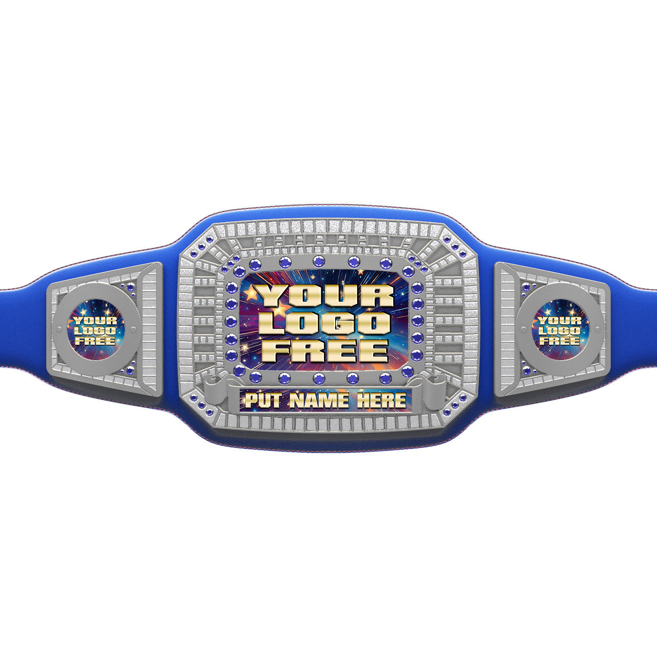 52 inch Custom Champion Award Belt - Blue & Silver