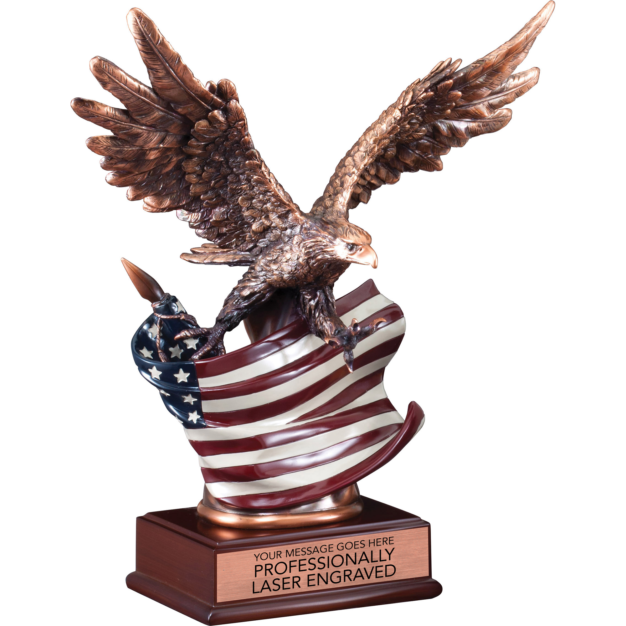 Resin Eagle with American Flag - 15.5 inch