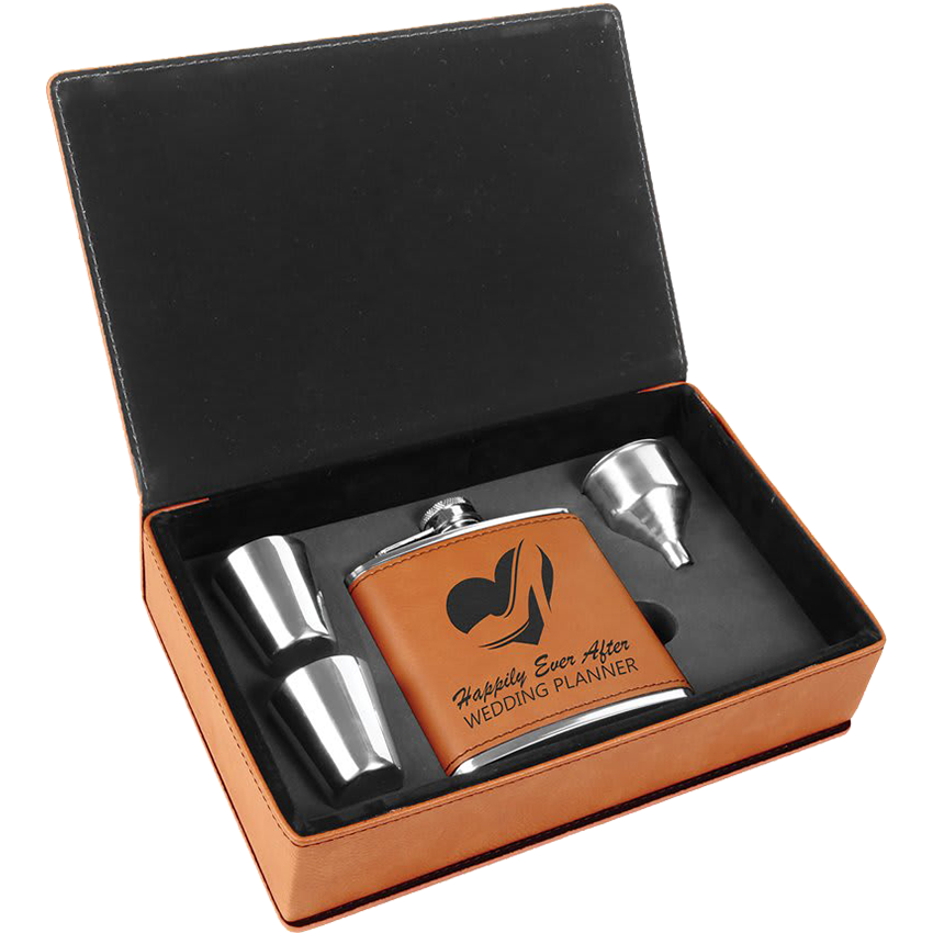 6 oz. Laserable Leatherette Flask Gift Set - Rawhide