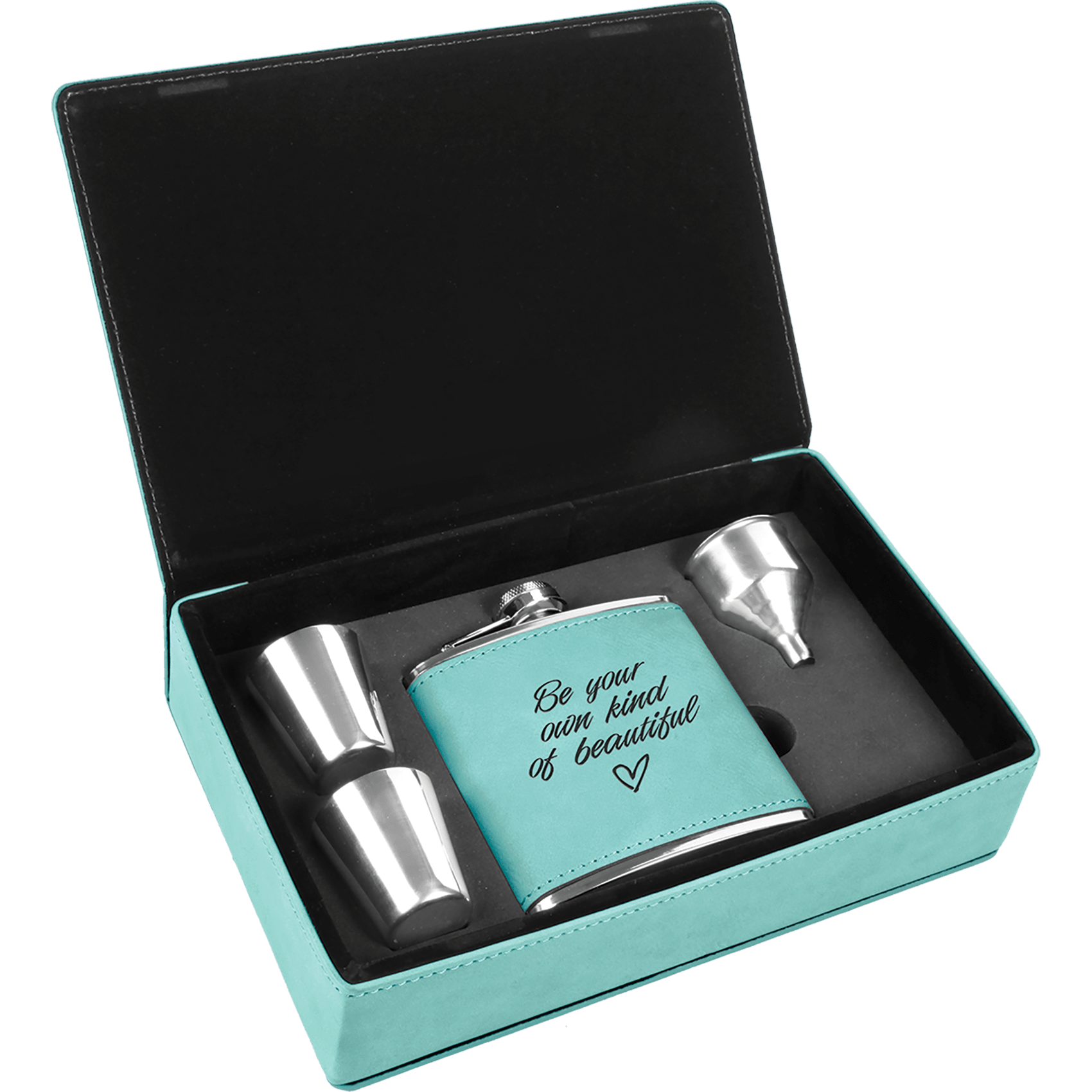 6 oz. Laserable Leatherette Flask Gift Set - Teal