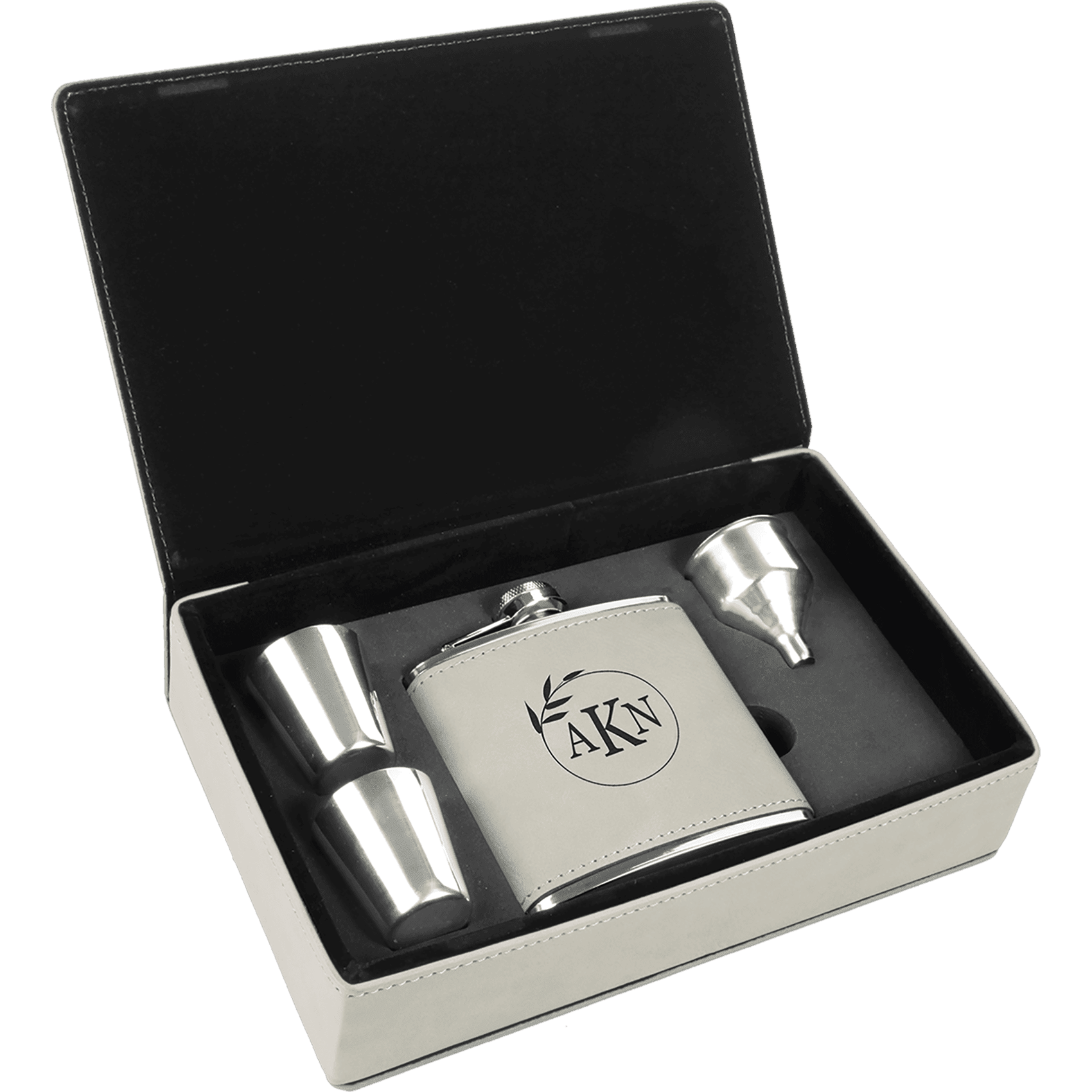 6 oz. Laserable Leatherette Flask Gift Set - White