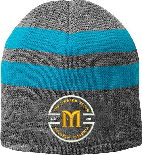 Custom Embroidered Fleece-Lined Striped Beanie Cap - Trophy Depot