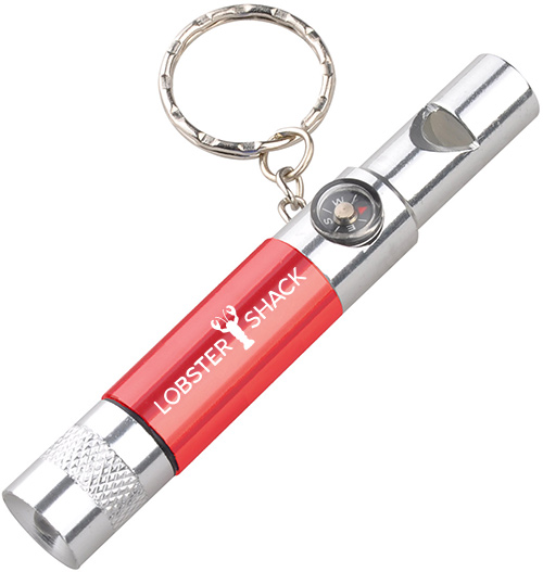 LED Flashlight w/ Whistle and Compass- Red