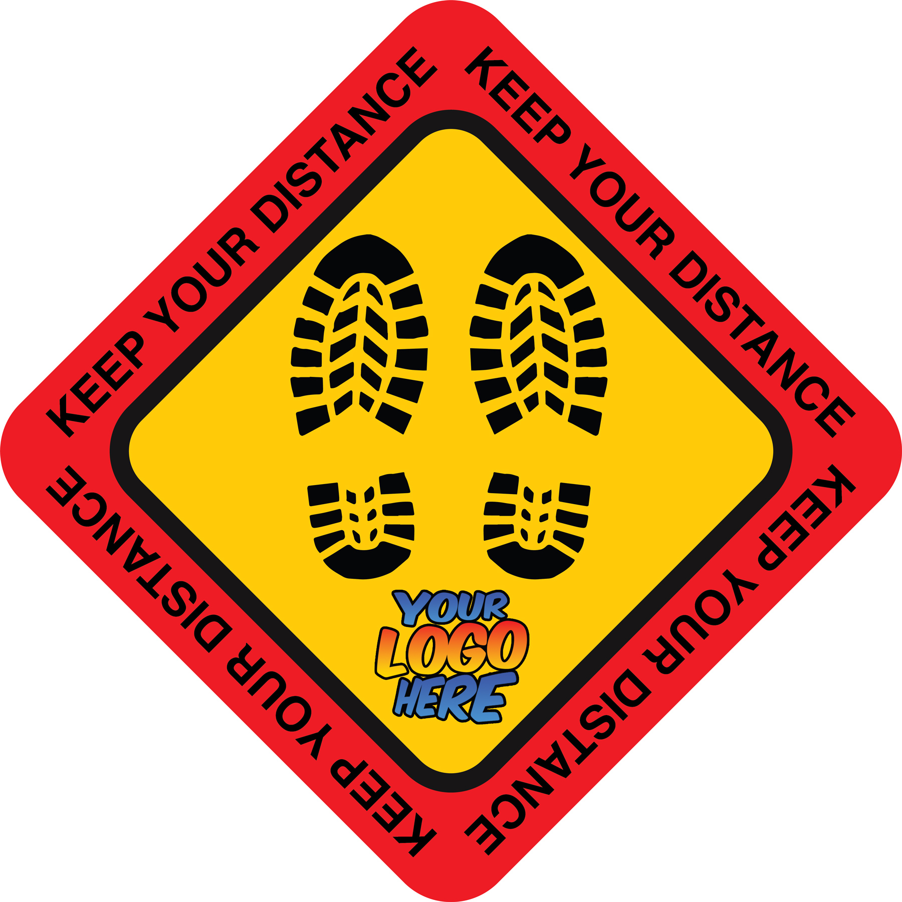 Keep Your Distance Hazard Floor Decal with Your Logo - 23 inch