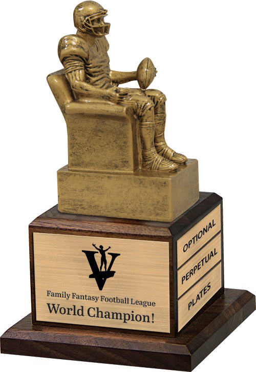 Gold Finish Armchair Fantasy Football Sculpture on Walnut Base