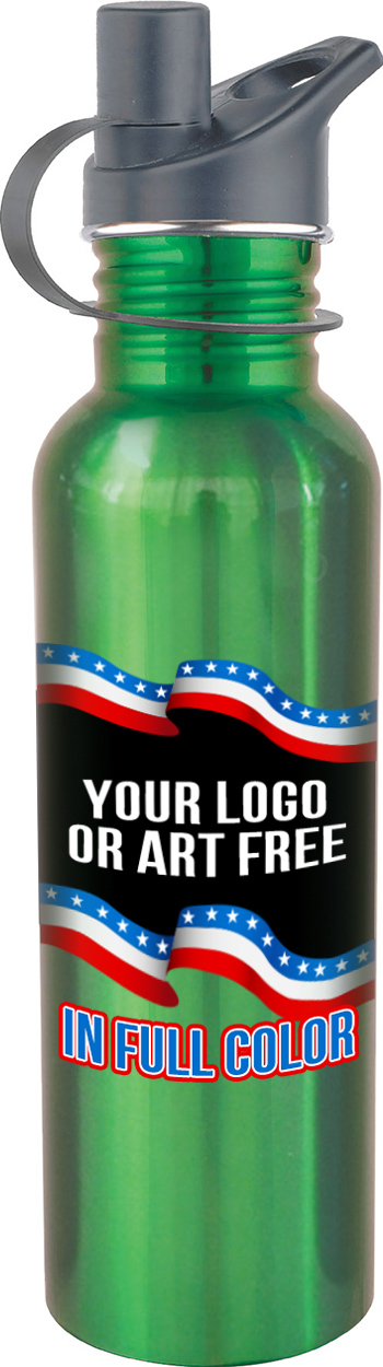 Custom Full Color Glossy Water Bottle- Green