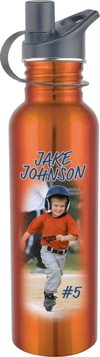 Custom Full Color Glossy Water Bottle- Orange