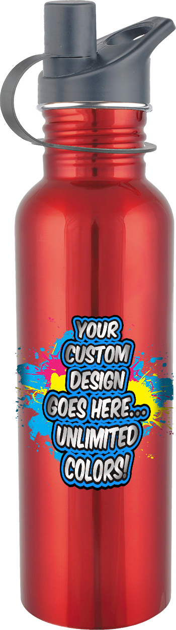 Custom Full Color Glossy Water Bottle- Red