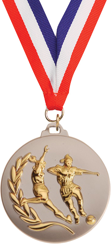 2 inch Diecast Wreath Medal- Soccer Female Gold
