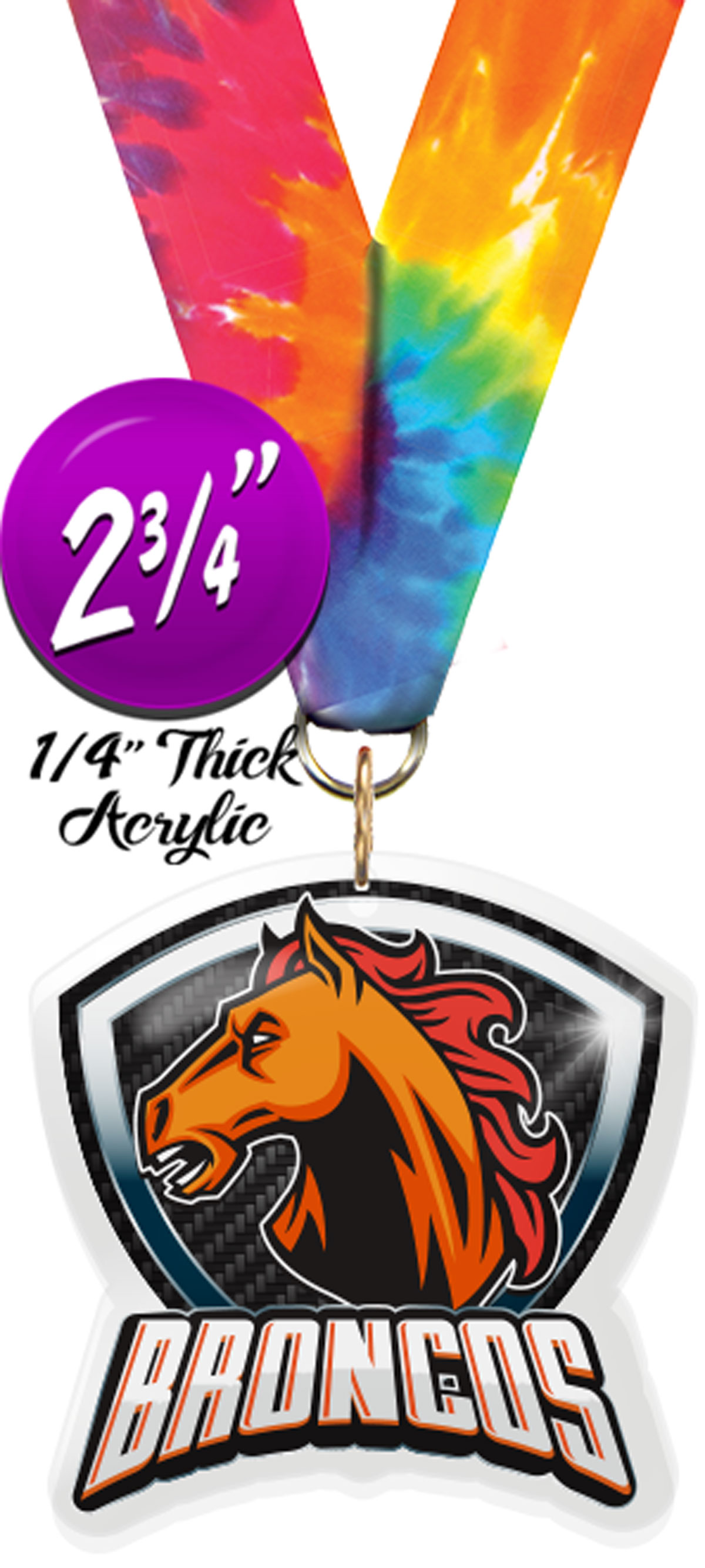 Bronco Mascot Shield Colorix Acrylic Medal
