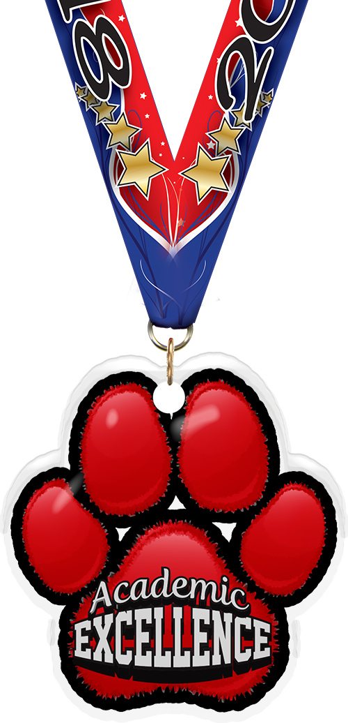 Academic Excellence Paw Acrylic Medal- 2.75 inch