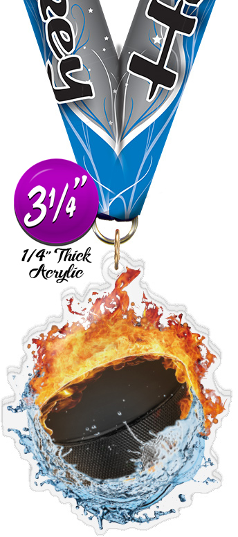 Hockey Fire & Water Colorix-M Acrylic Medal - 3.25 inch