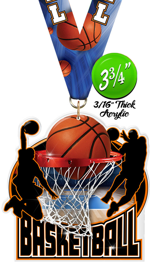 Basketball Colorix-M Acrylic Medal - 3.75 inch