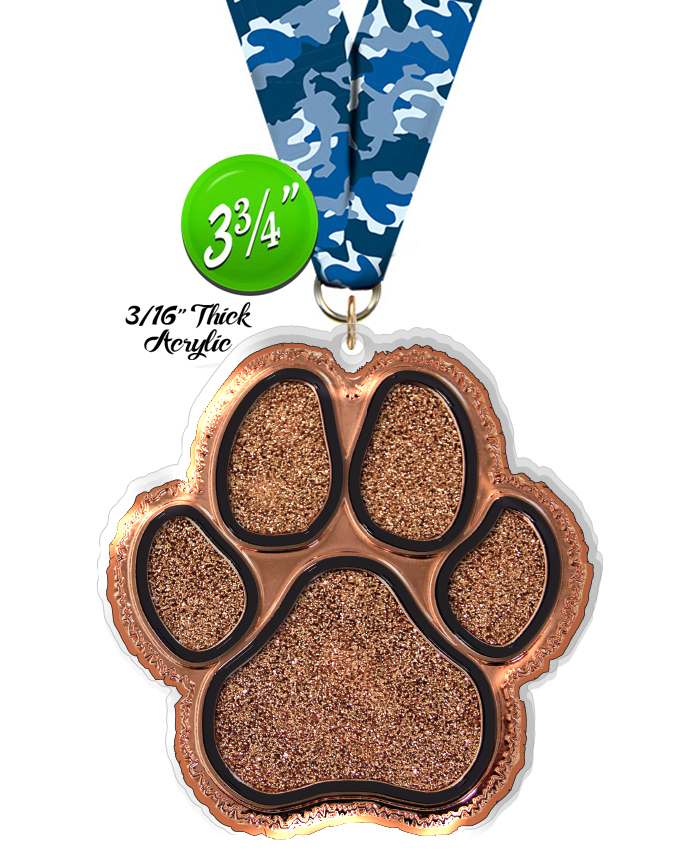 Bronze Glitter Paw Colorix-M Acrylic Medal