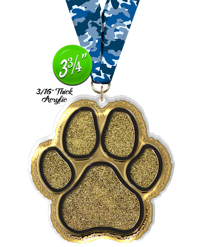 Gold Glitter Paw Colorix-M Acrylic Medal