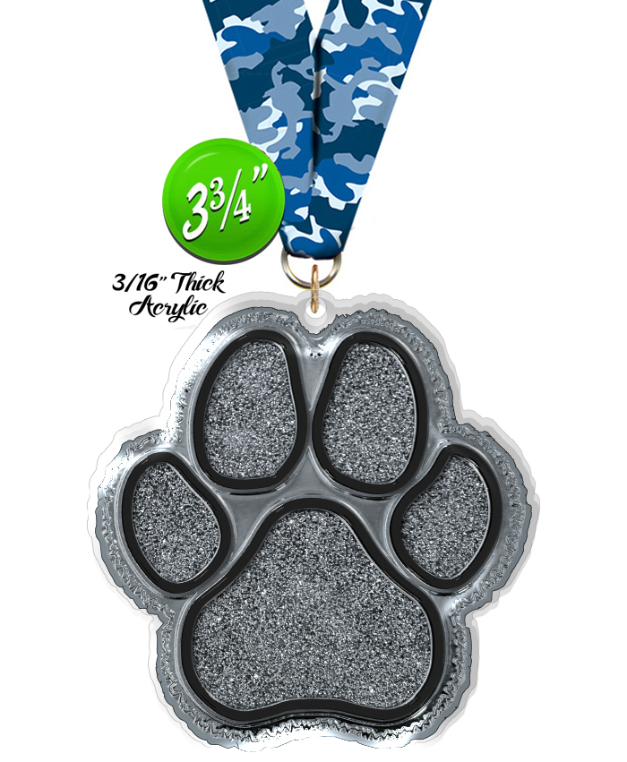 Silver Glitter Paw Colorix-M Acrylic Medal