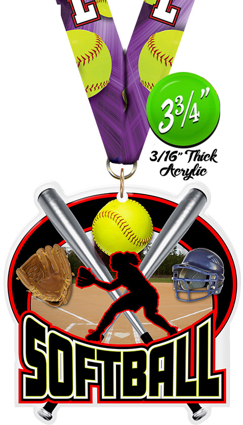 Softball Colorix-M Acrylic Medal - 3.75 inch