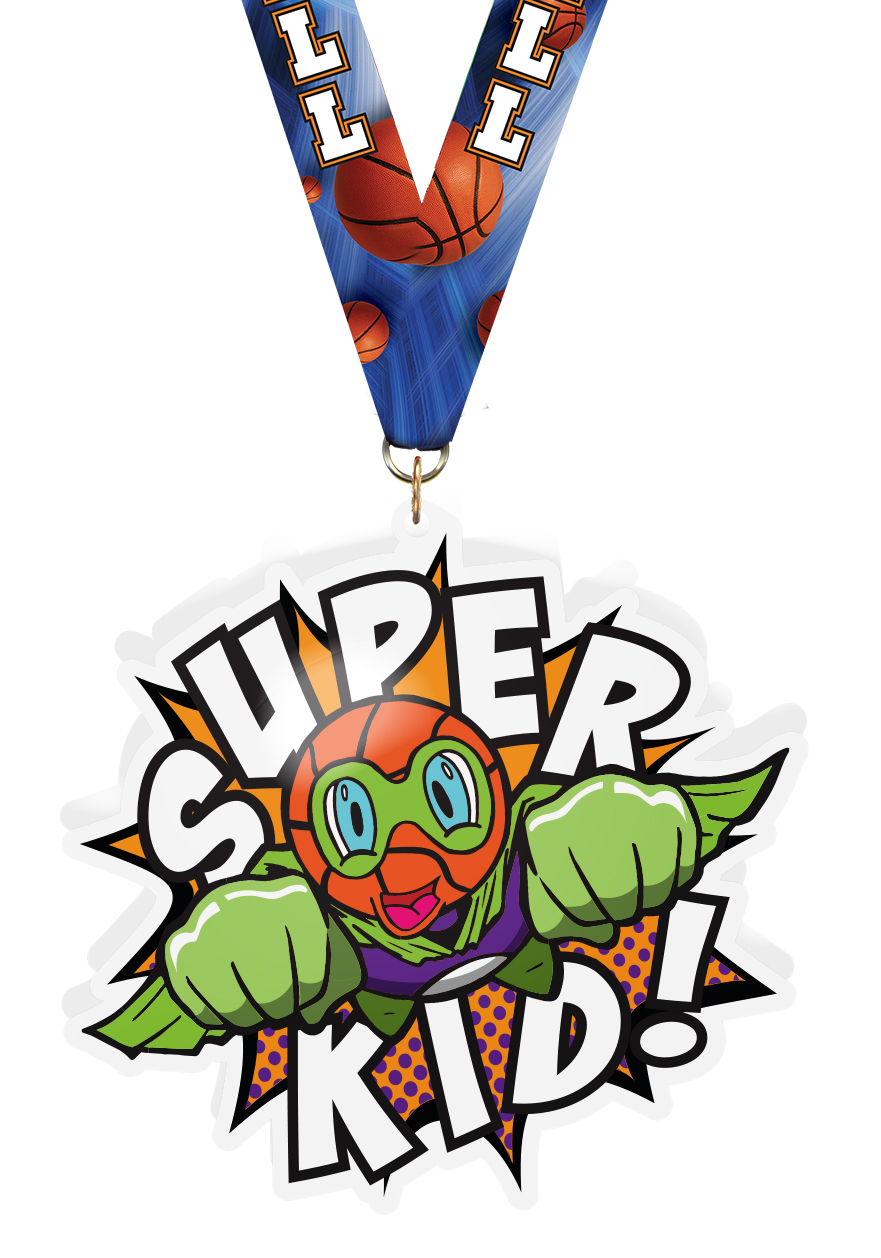 Basketball Super Kid In Flight Acrylic Medal- 3.75 inch 