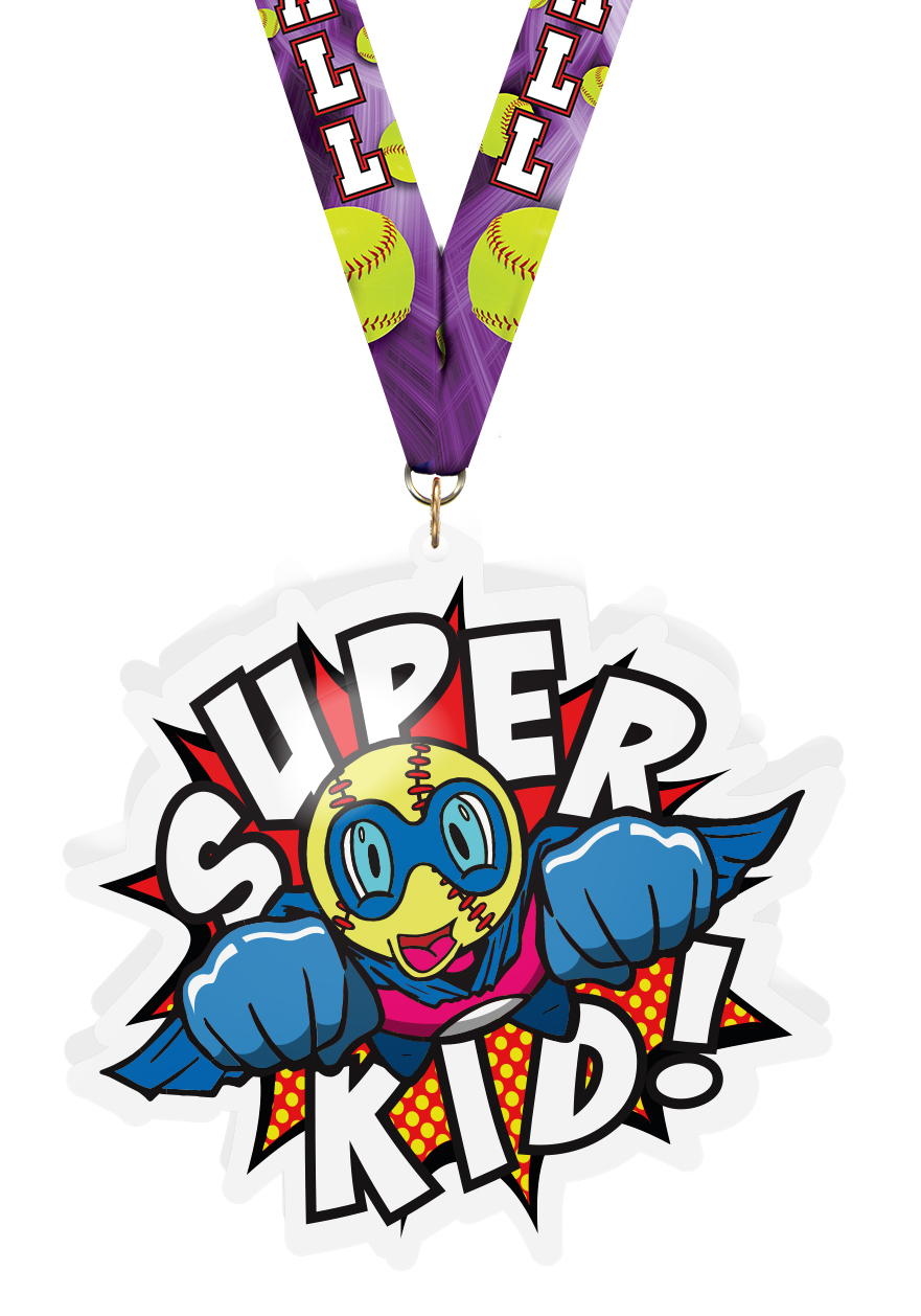 Softball Super Kid In Flight Acrylic Medal- 3.75 Inch