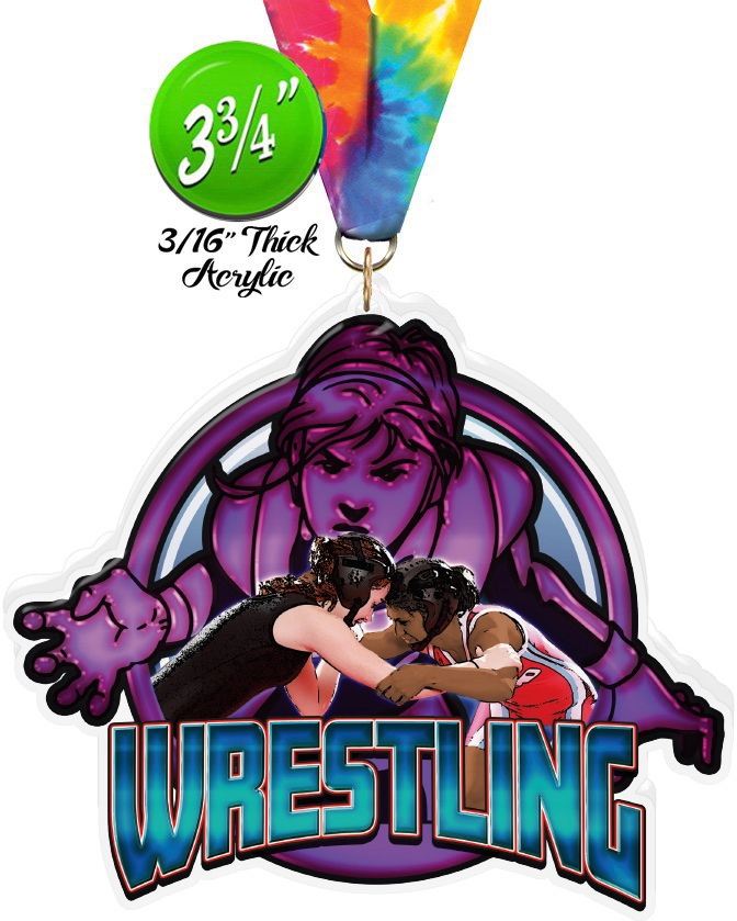 Wrestling Female Colorix-M Acrylic Medal- 3.75 inch