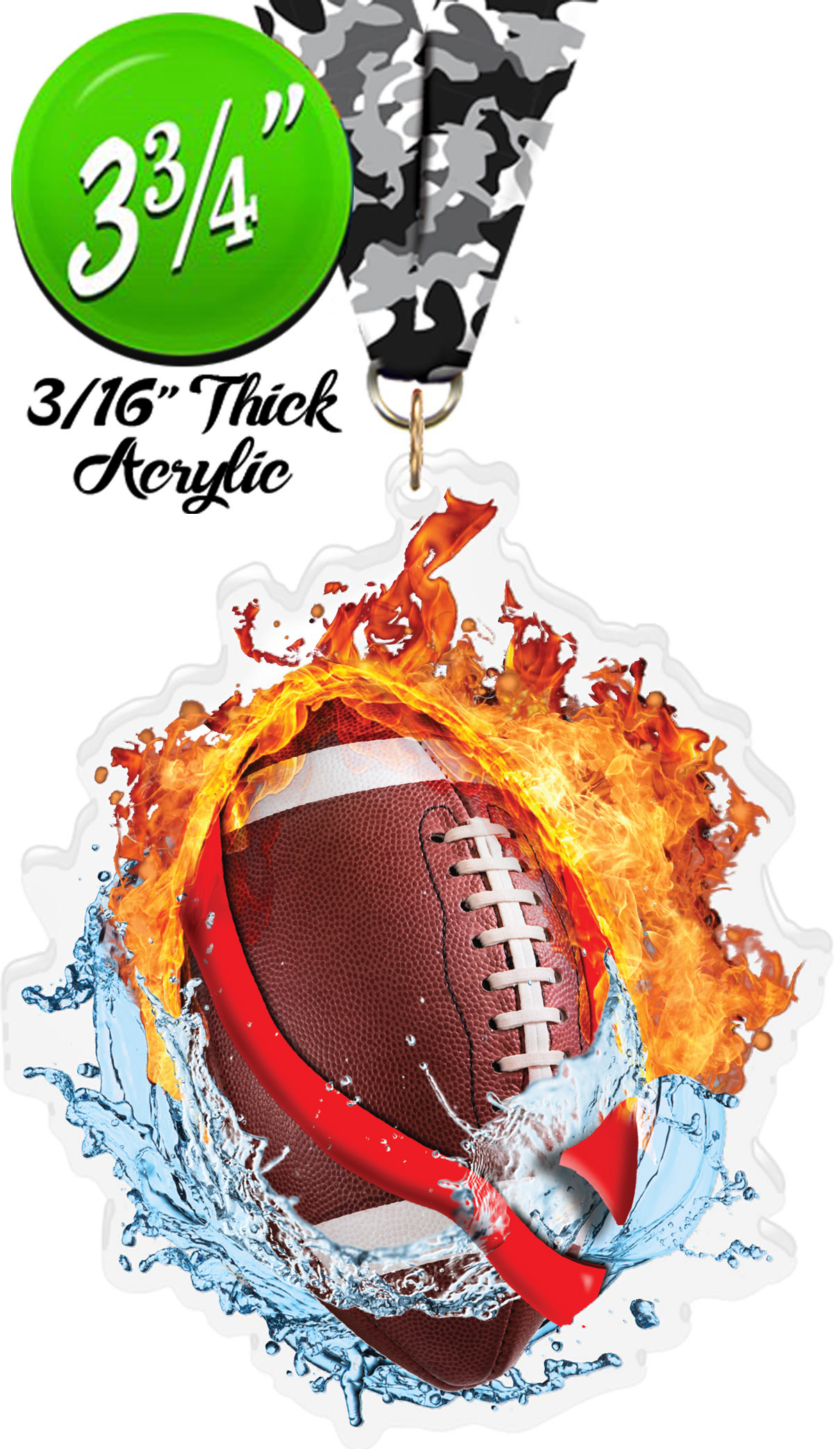 Fire & Water Flag Football Colorix-M Acrylic Medal