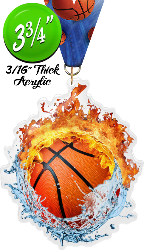 Fire & Water Basketball Colorix-M Acrylic Medal