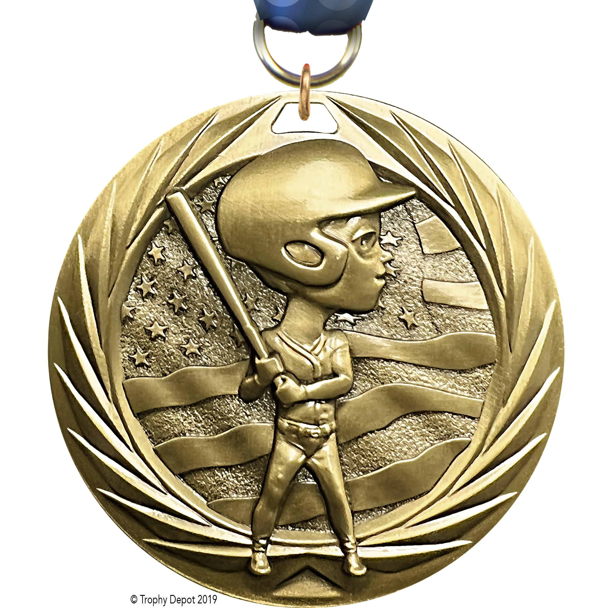 Baseball Male Youth 1.75 inch Blade 3D Diecast Medal