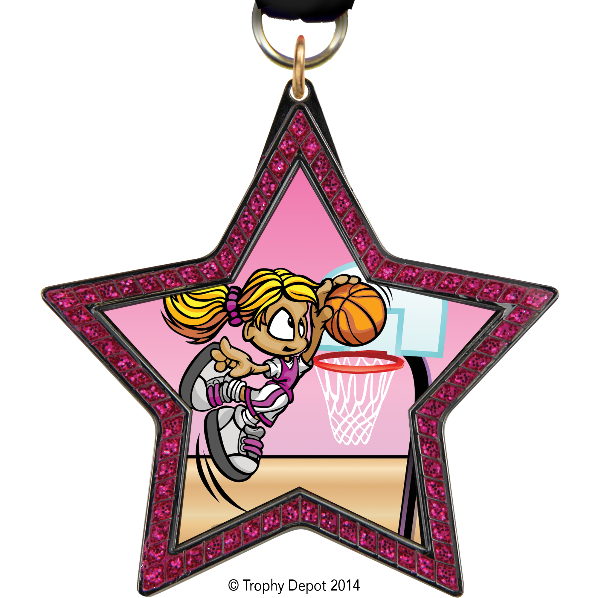 Pink Sparkle Star-Shaped Black Nickel Finish Insert Medal