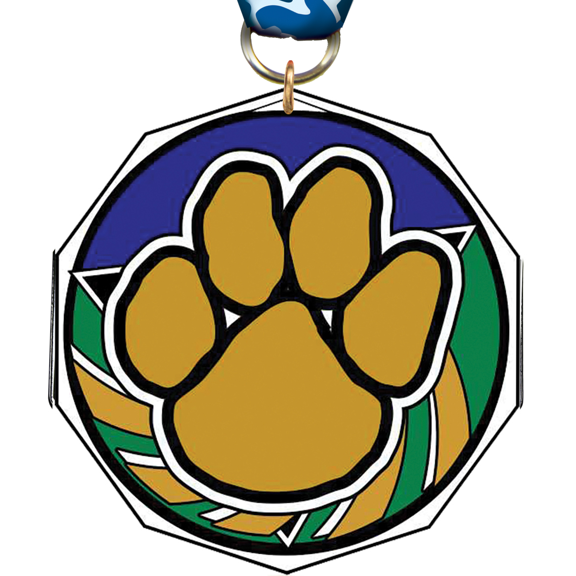 Paw Print Decagon Painted Medal