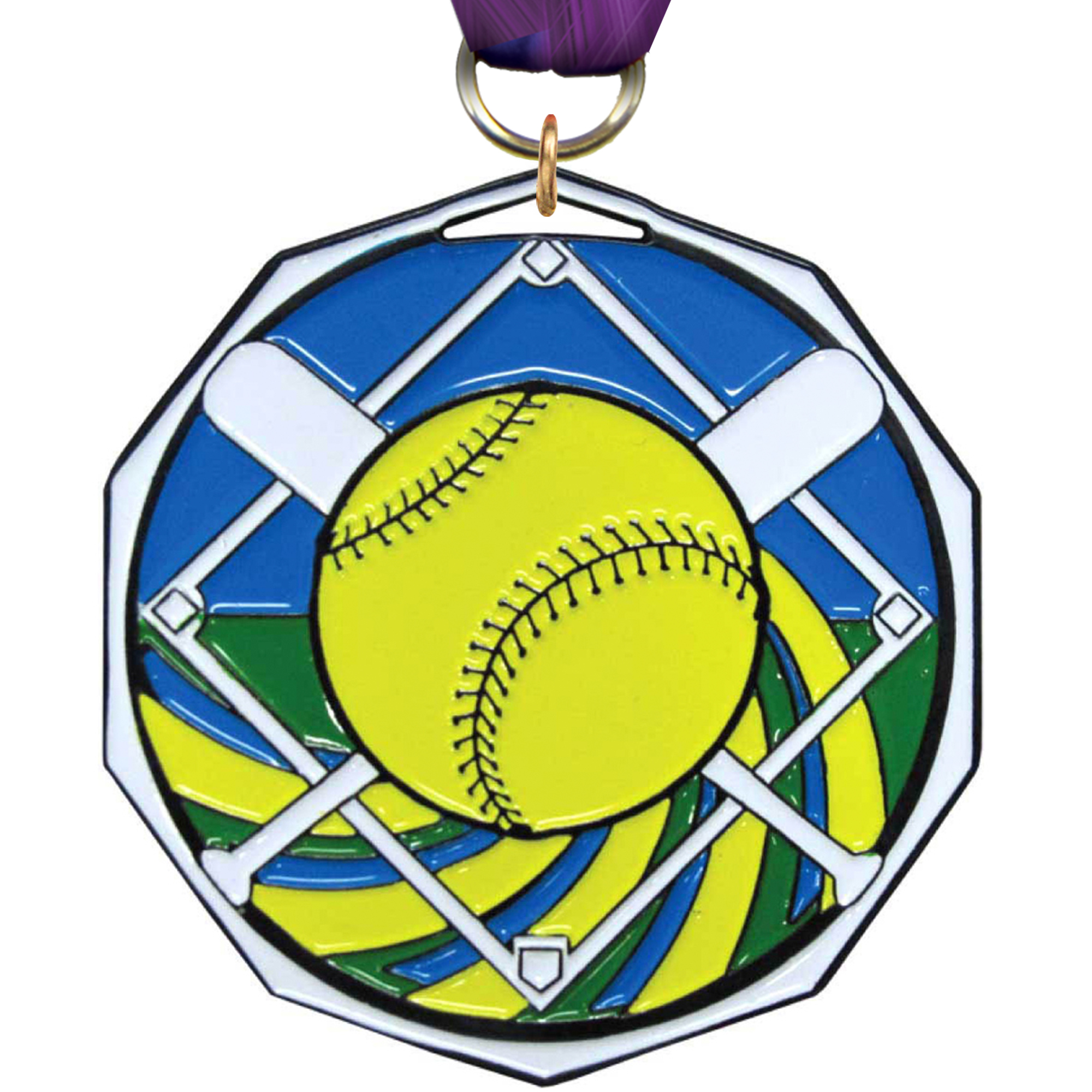 Softball Decagon Painted Medal