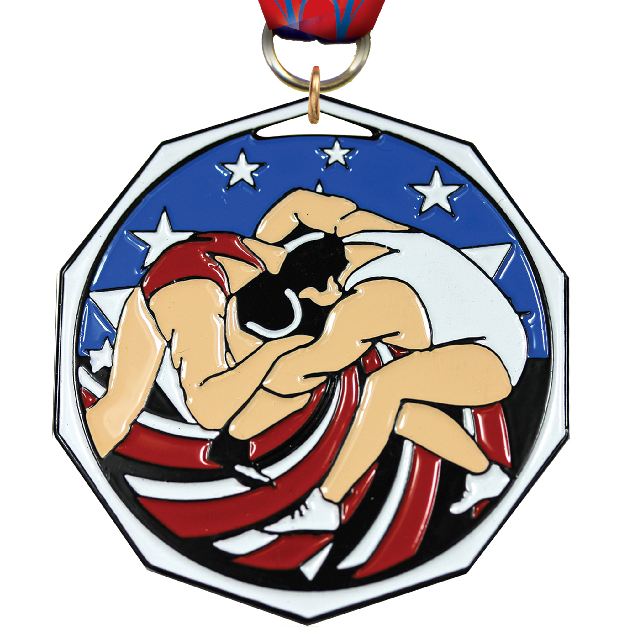 Wrestling Decagon Painted Medal