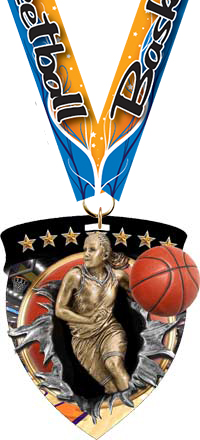 Basketball Female Full Color Burst Medal