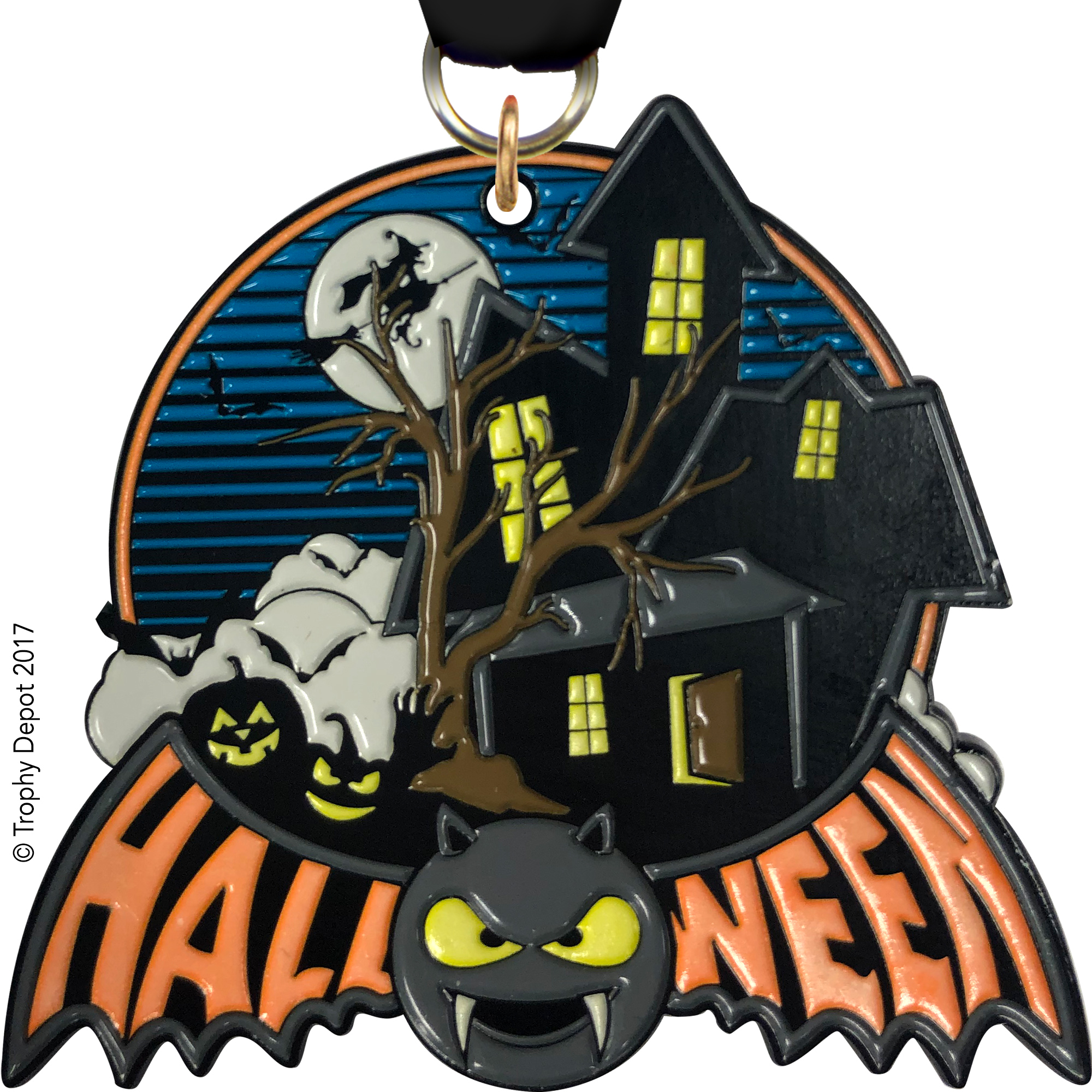 Halloween Bat, Haunted House Glow in the Dark Diecast Medal