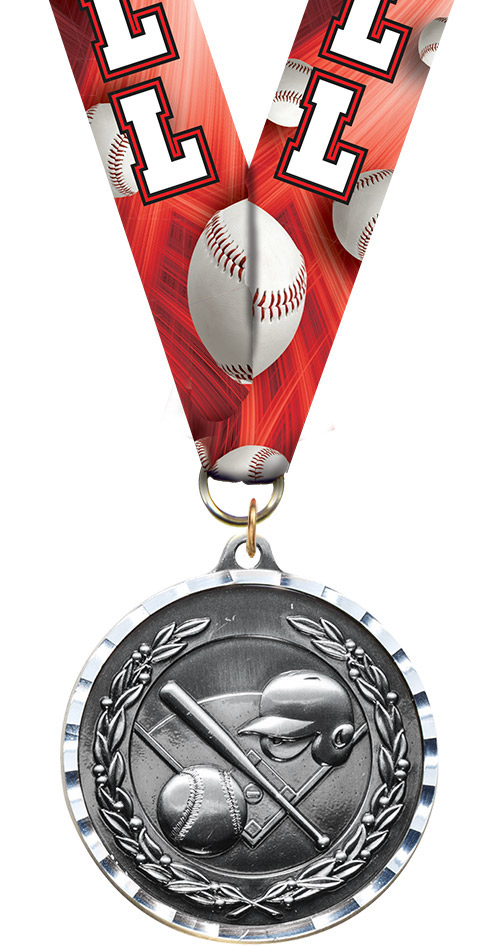 Baseball Diecast Medal with Diamond Cut Border- Silver