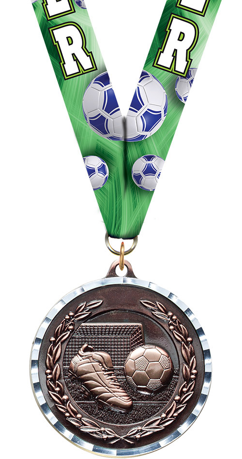 Soccer Diecast Medal with Diamond Cut Border- Bronze