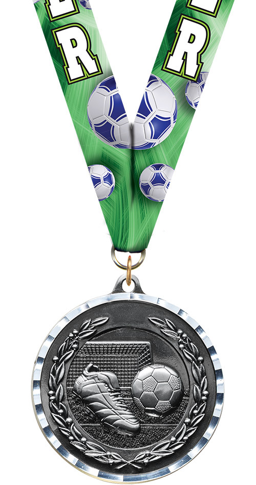 Soccer Diecast Medal with Diamond Cut Border- Silver