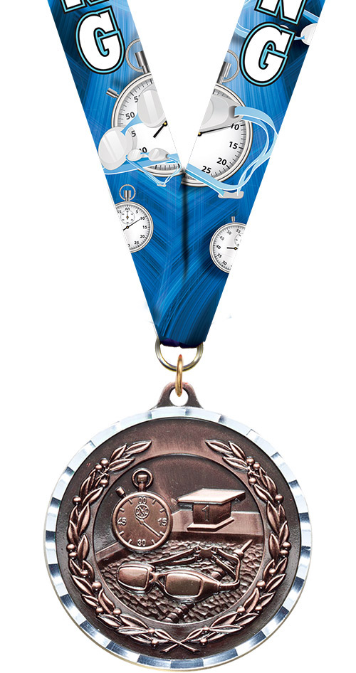 Swimming Diecast Medal with Diamond Cut Border- Bronze