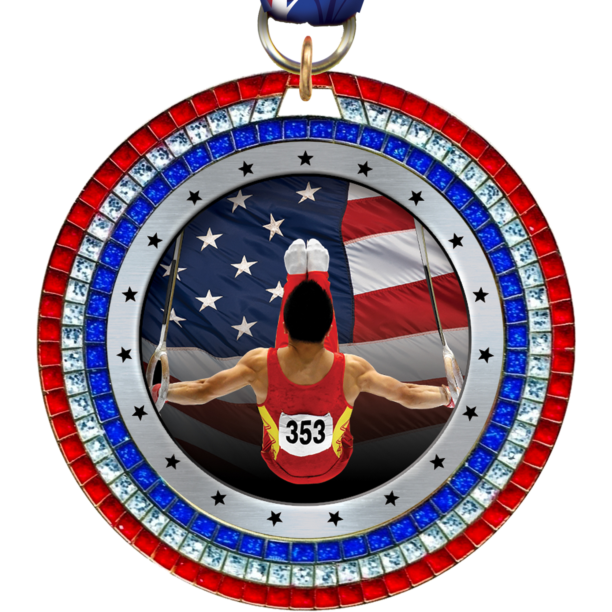 Red White & Blue Triple Sparkle 3D Dome Insert Medals