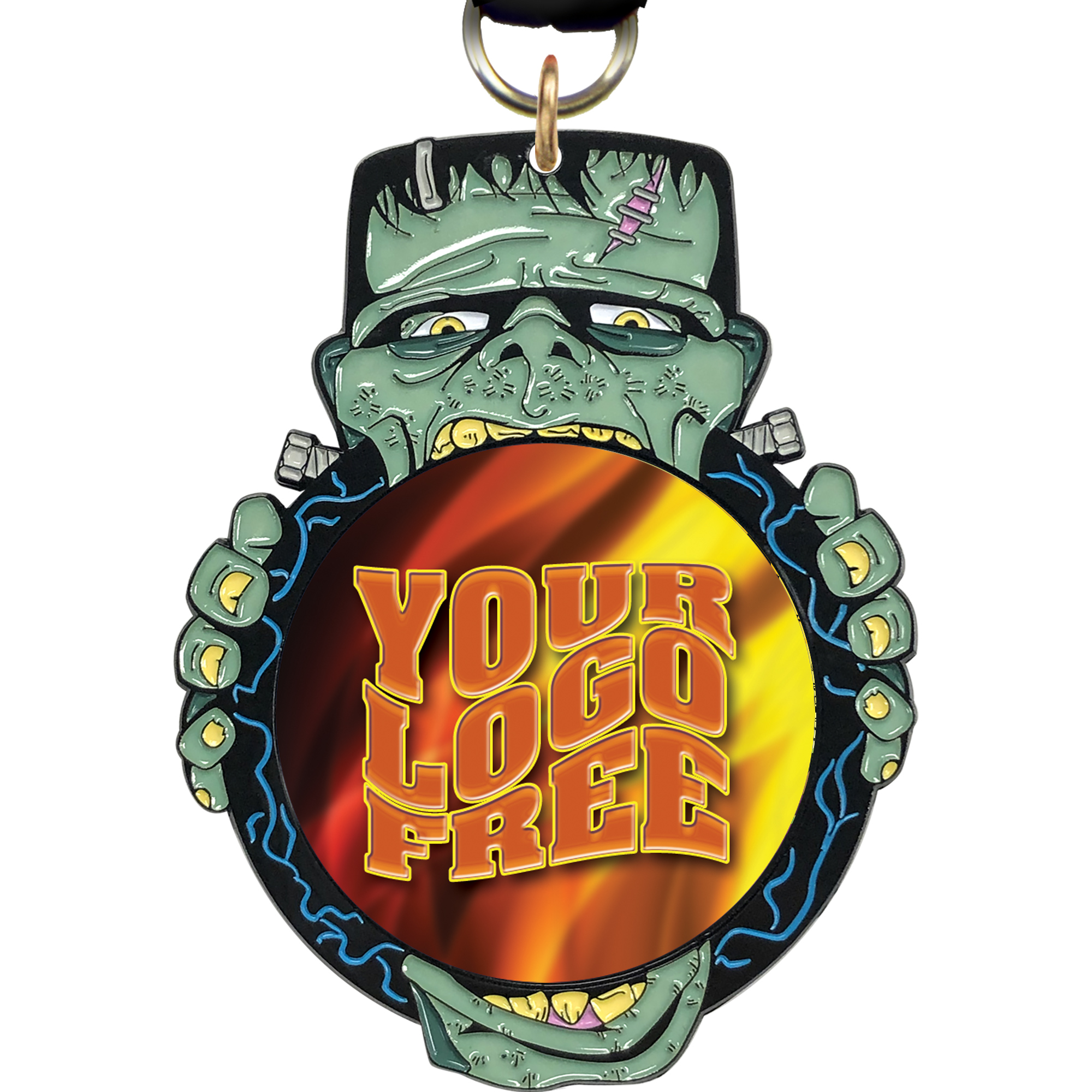 Custom Frankenstein Monster Glow in the Dark Enameled Insert Medal