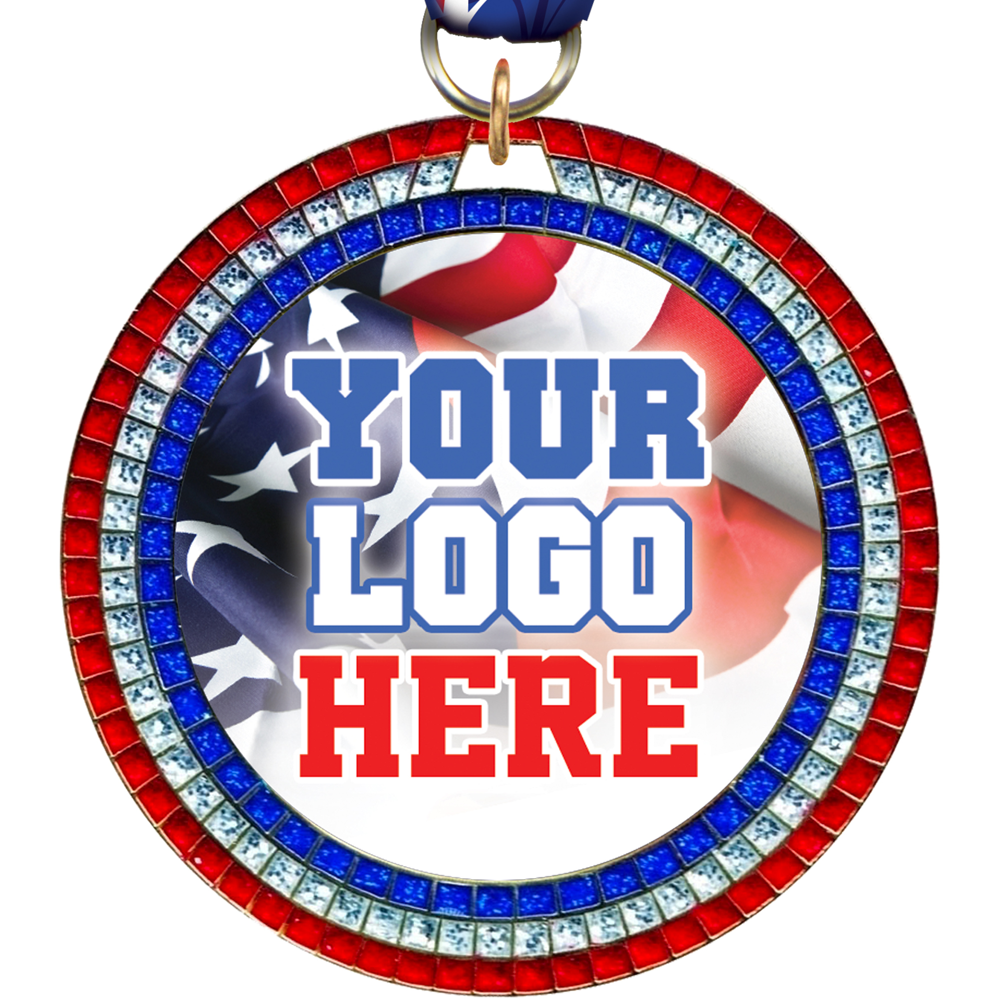 Custom Red, White & Blue 3D Dome Triple Sparkle Insert Medals