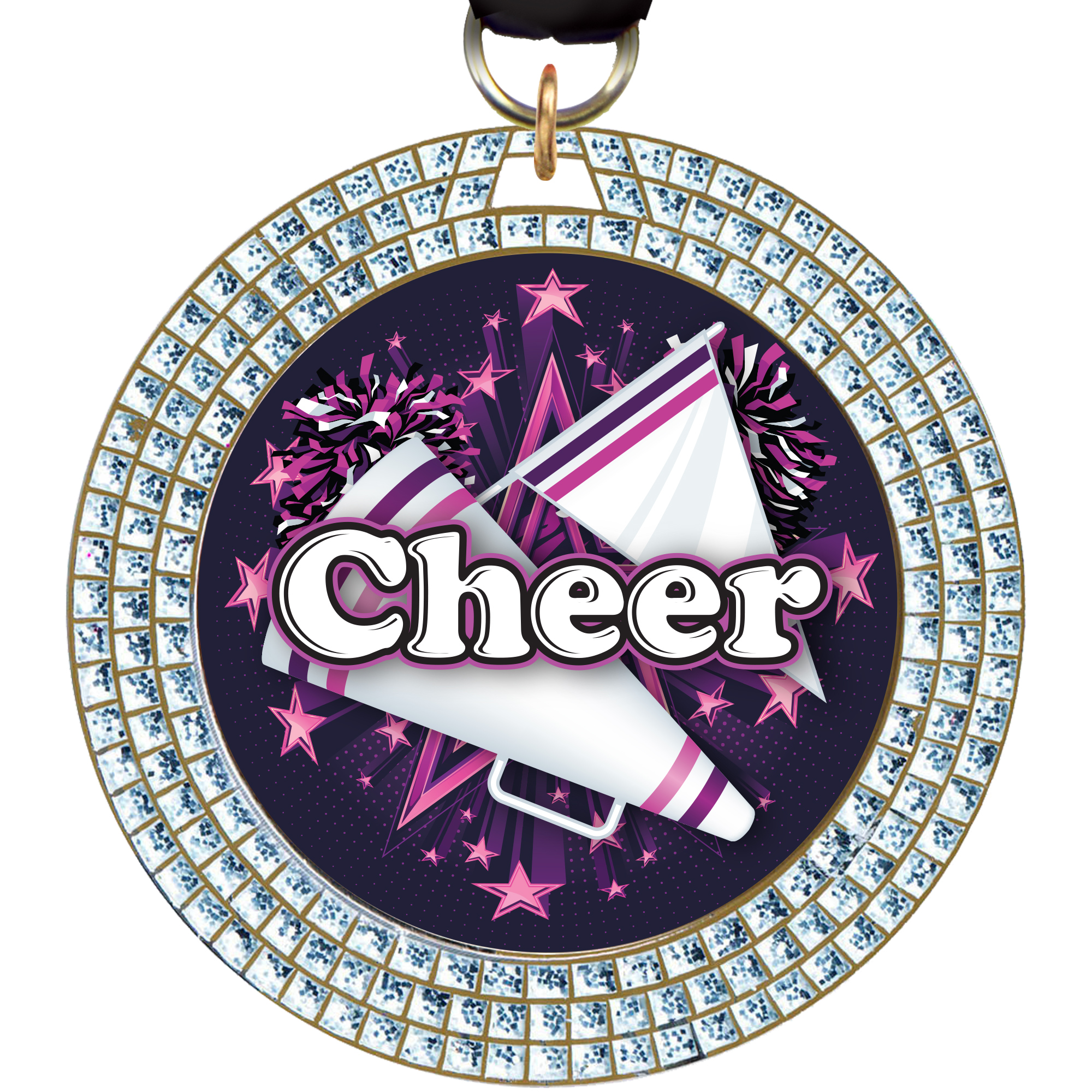 Custom Silver 3D Dome Triple Sparkle Insert Medals