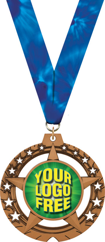 Custom Jumbo Star Round Insert Medal- Bronze
