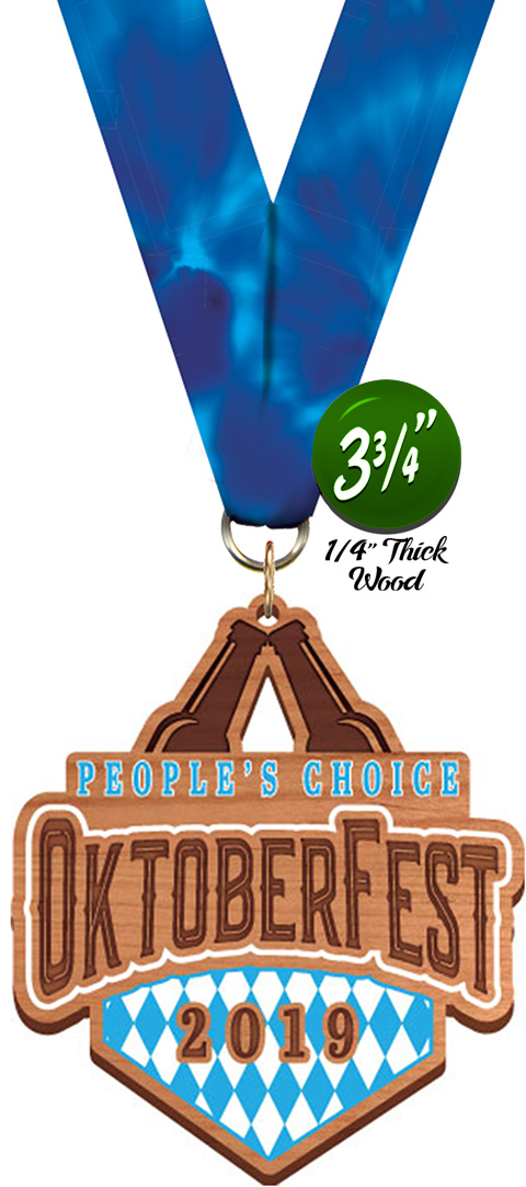 Custom Color-Engraving Combo Wood Medal- 3.75 inch